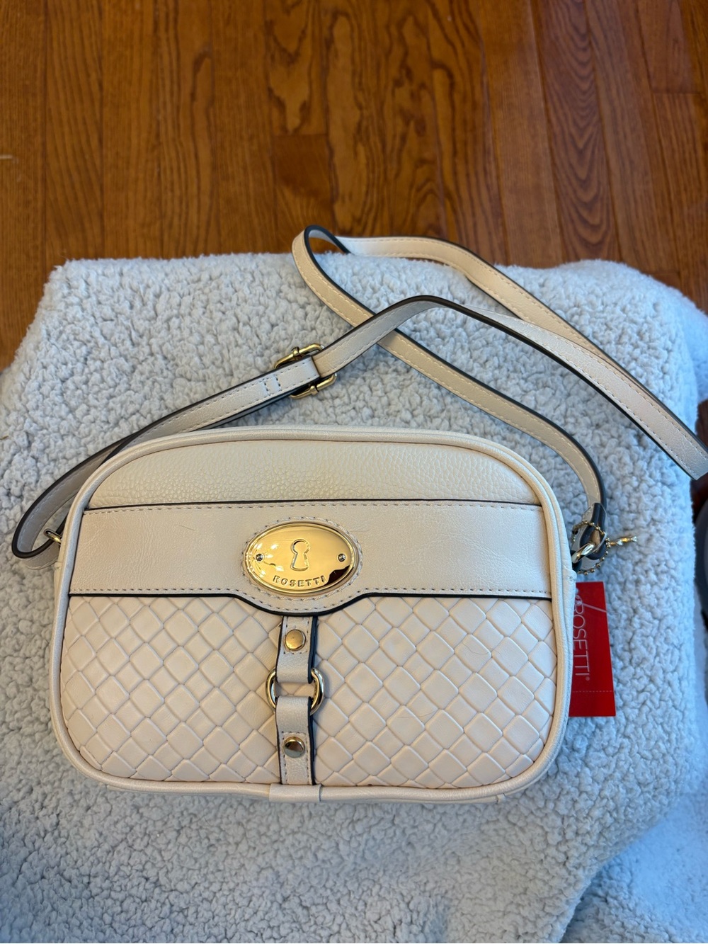 NWT Rosetti Connie Cream Woven Camera Crossbody Bag
